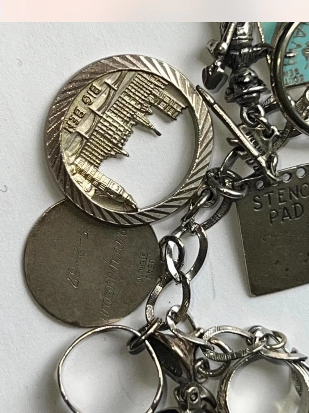 Vintage Silver-Tone Charm Bracelet with Blue & Yellow Accents